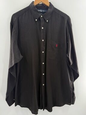 Ralph Lauren Blake 100% Linen Long Sleeve Button Down Shirt Black Minimalist L